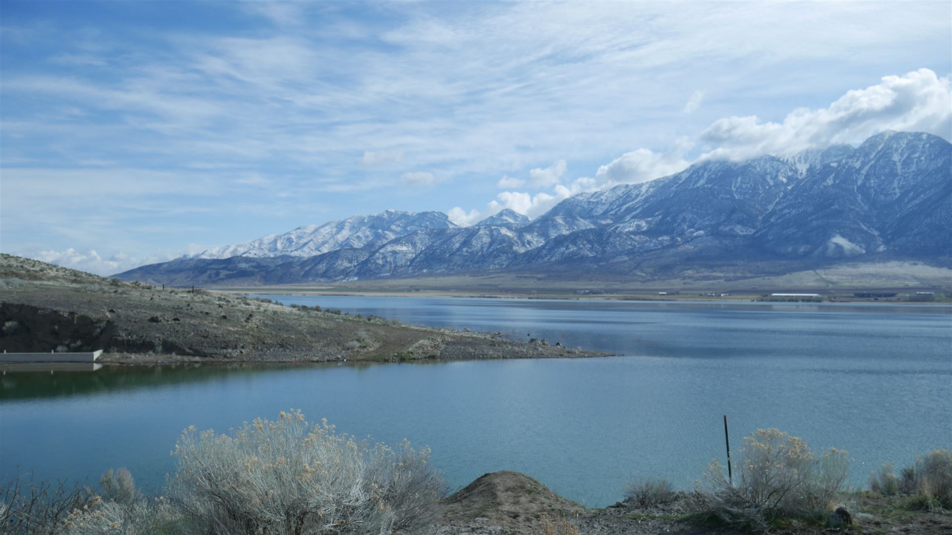 Mona Reservoir and the mountains above Mona, Utah