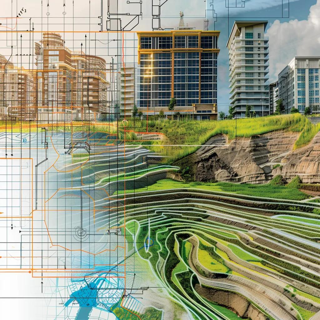 Collage of different land survey types including boundary, ALTA, and topographic surveys