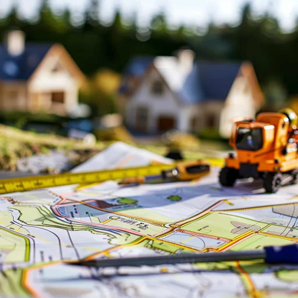 Boundary survey map and tools illustrating property line accuracy