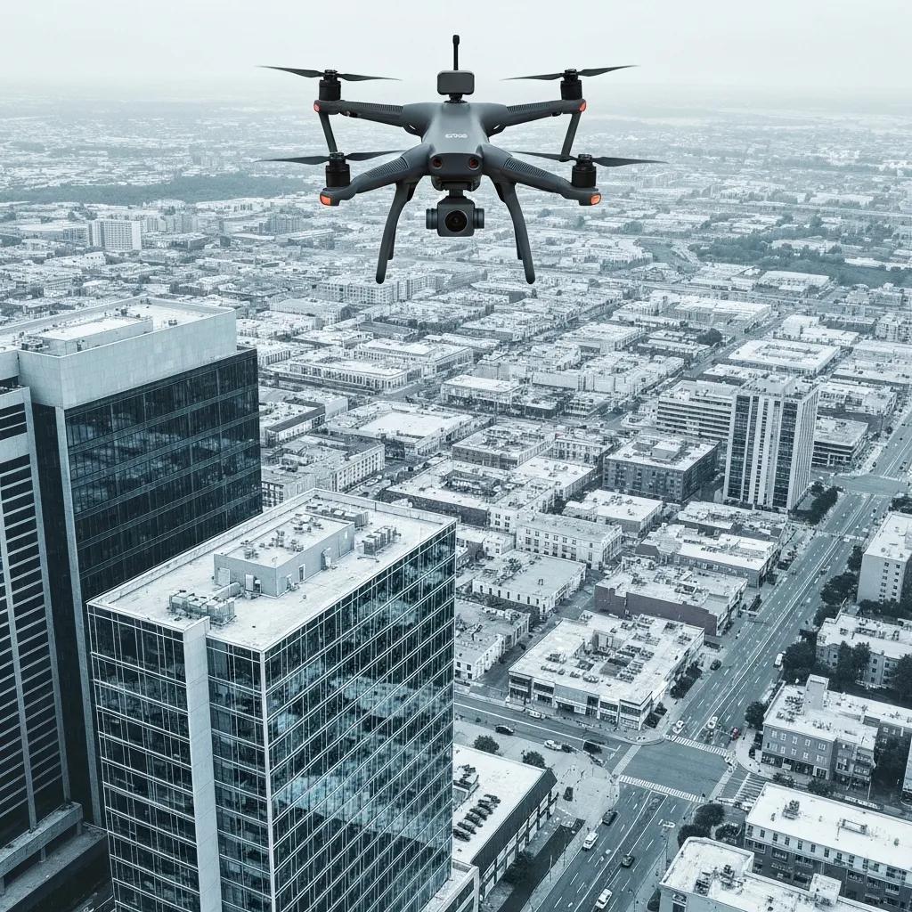 Surveyor operating a drone for an ALTA survey of a commercial site in Nephi, Utah