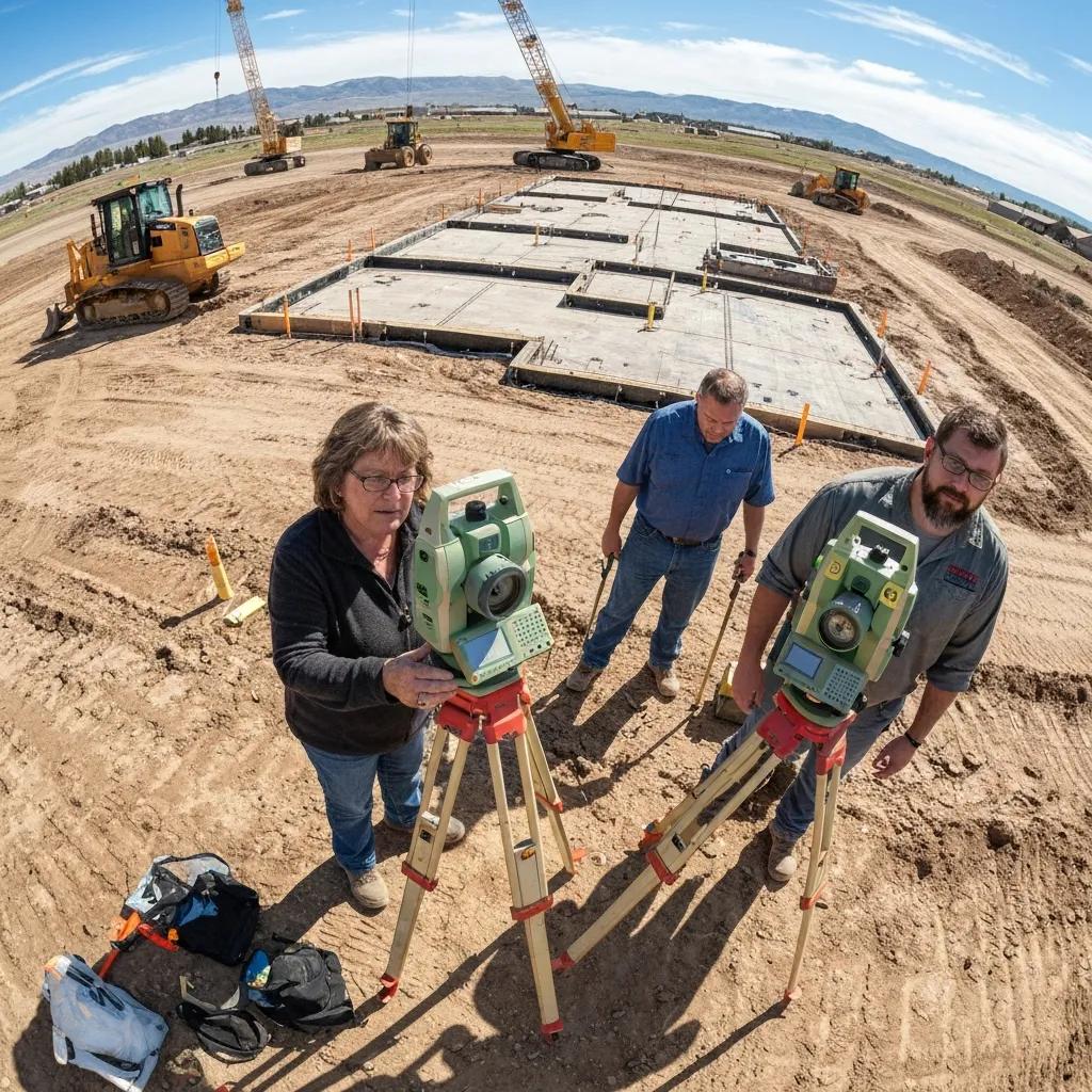 Surveyors conducting an ALTA survey on a commercial construction site in Payson, Utah