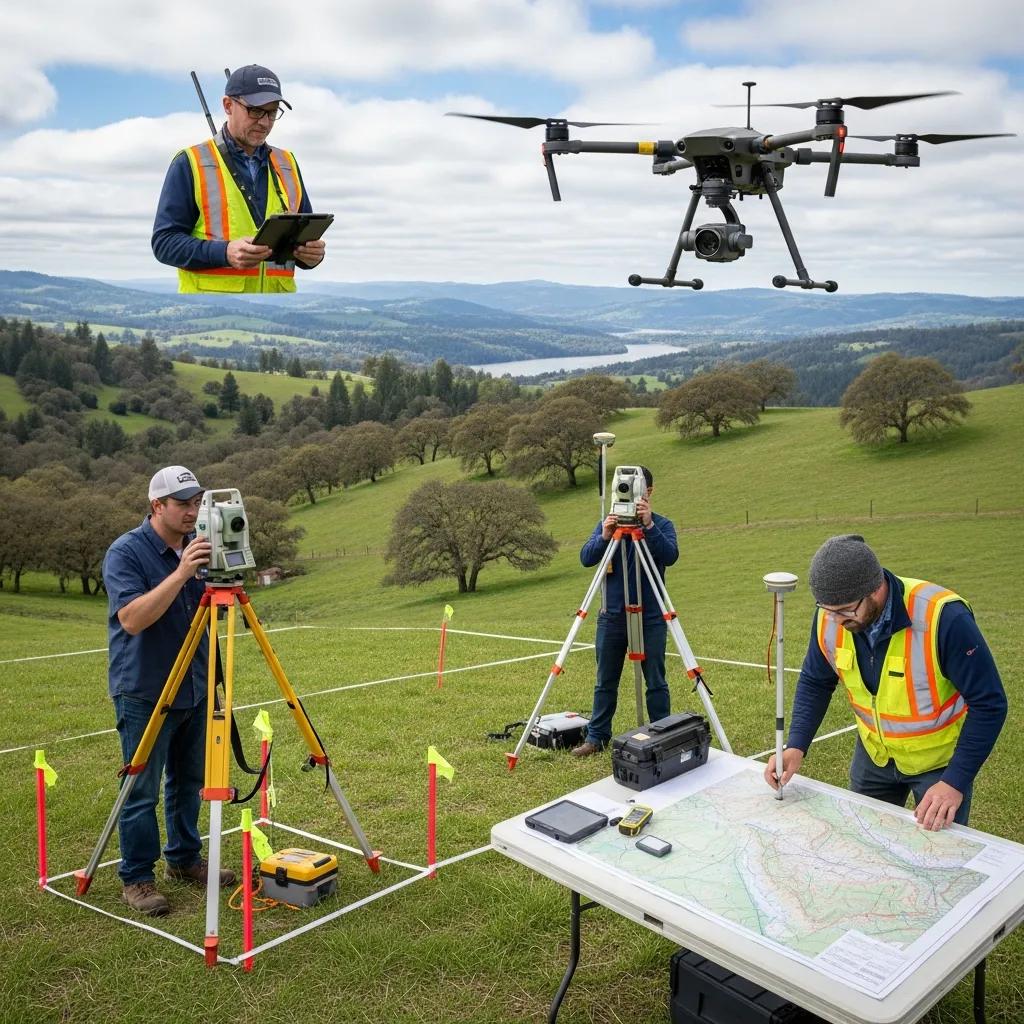 Varied survey work: boundary markers, field crews, and aerial mapping in Eureka