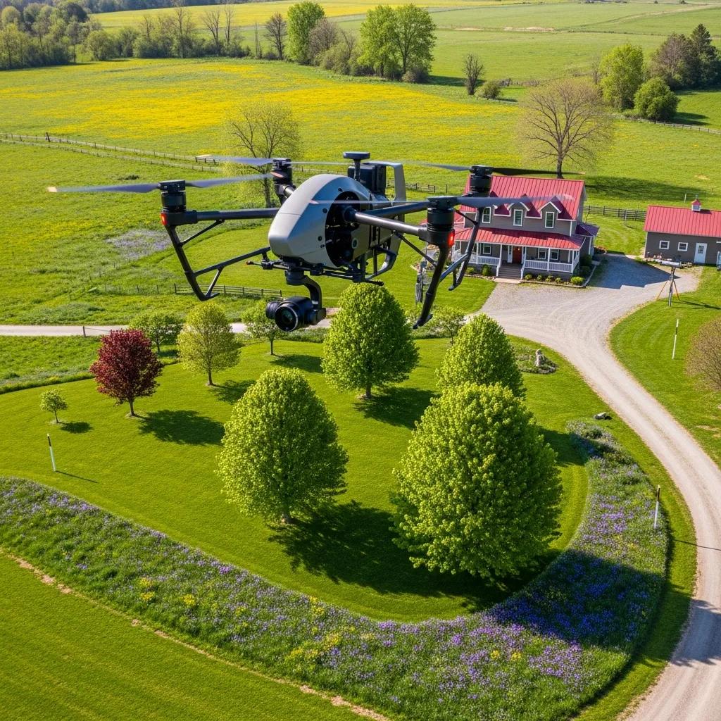 Drone flying over a Springville lot to capture aerial survey data
