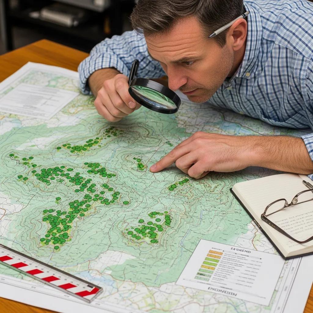 Surveyor reviewing a topographic map with elevation contours