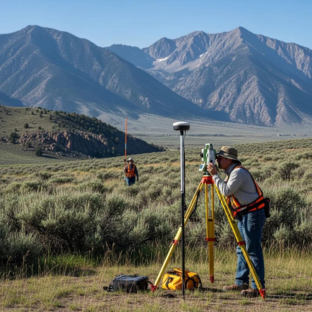 Land surveyor using equipment in Gunnison Utah landscape