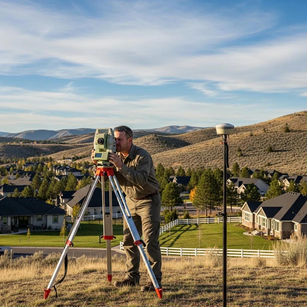 Professional land surveyor measuring property boundaries in Orem, Utah