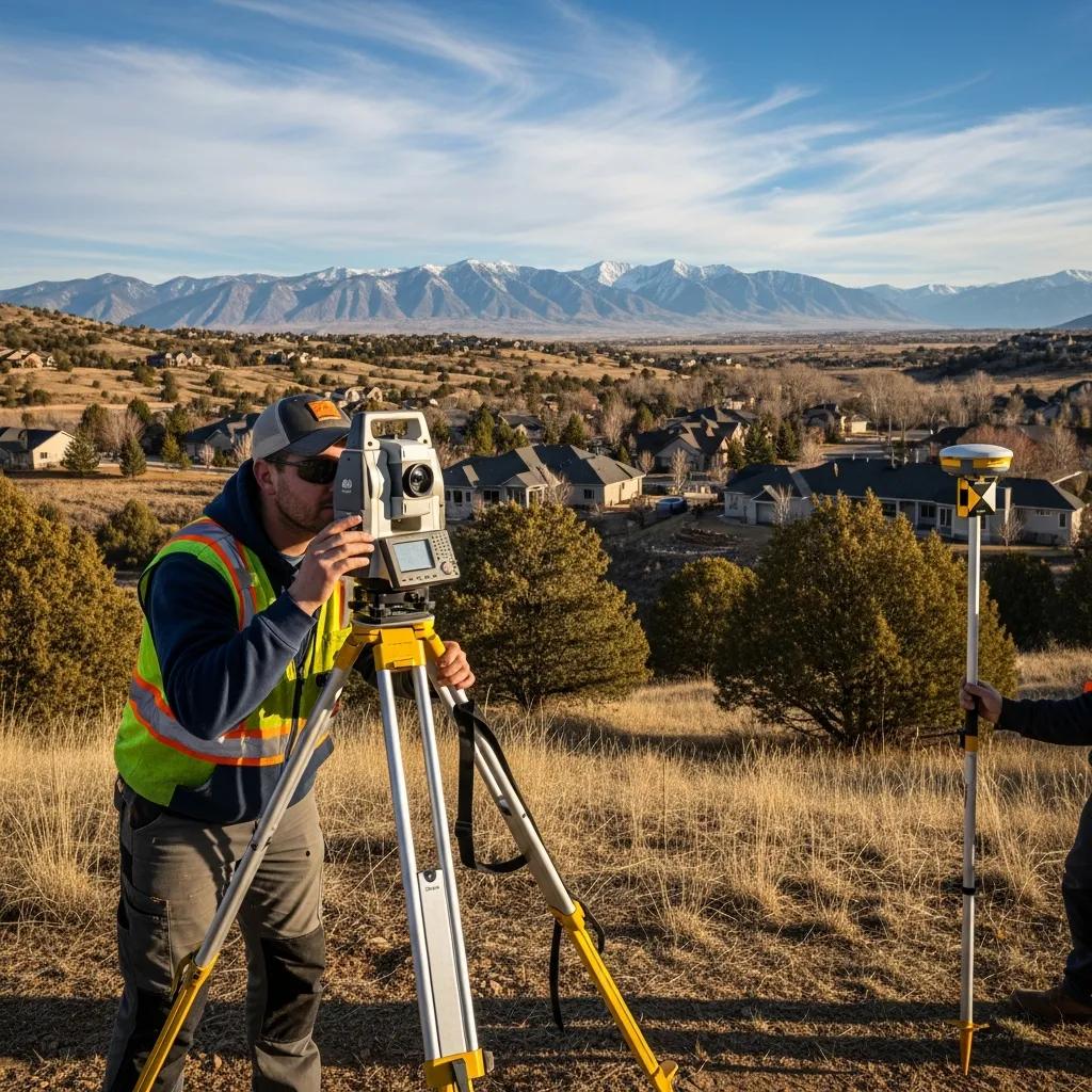 Professional land surveyor measuring property boundaries in Salem, Utah