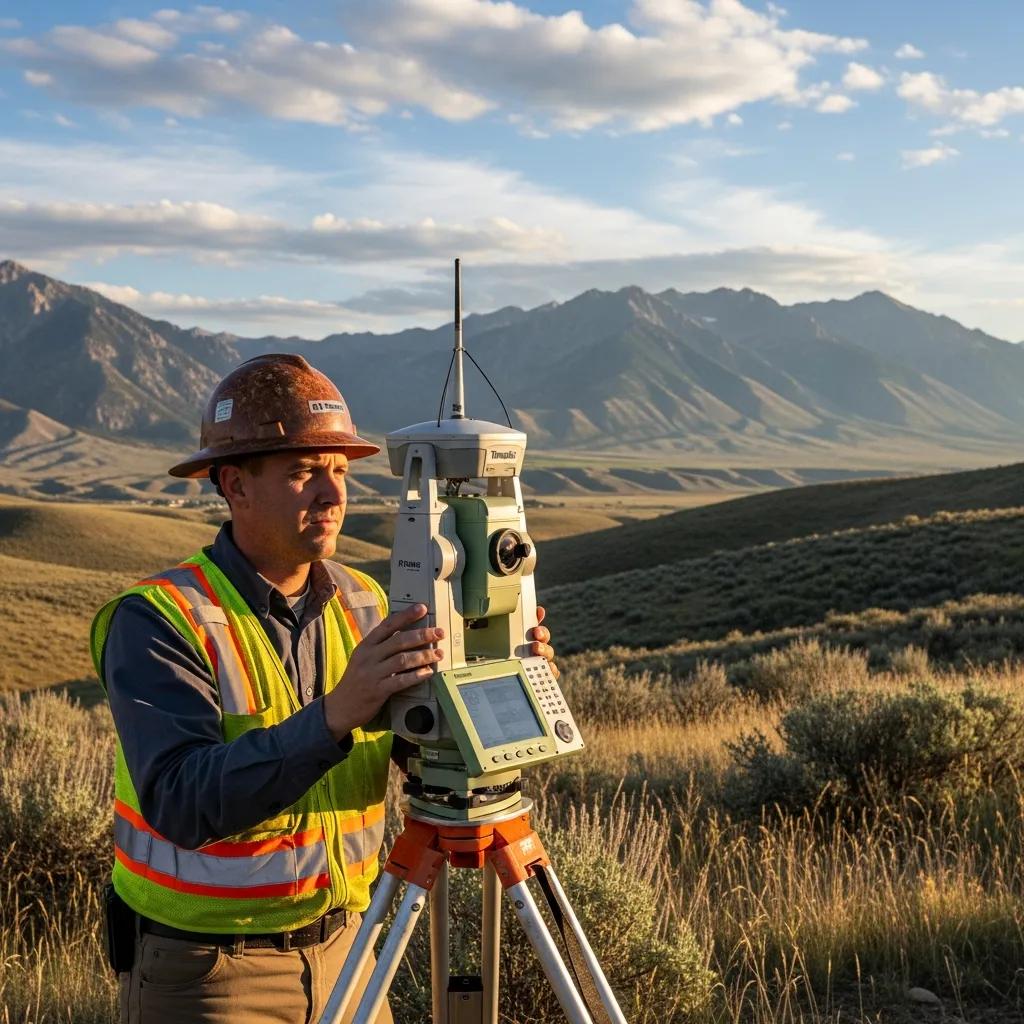 Professional land surveyor using GPS equipment in Elk Ridge, Utah, emphasizing property boundary measurement