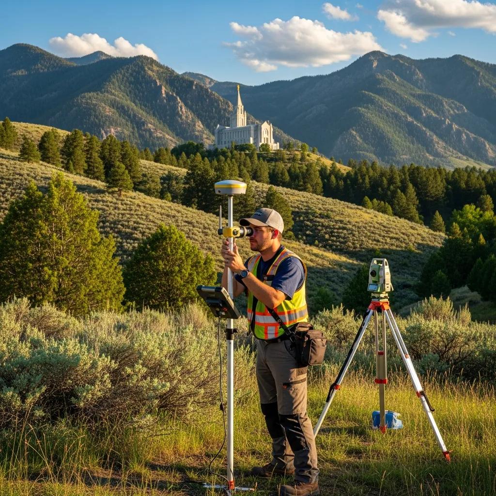 Boundary surveyor using GPS equipment in Manti, Utah, highlighting land surveying importance