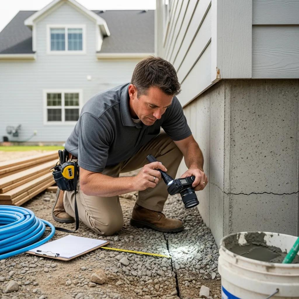 Inspector performing a foundation inspection for FHA compliance in Mount Pleasant