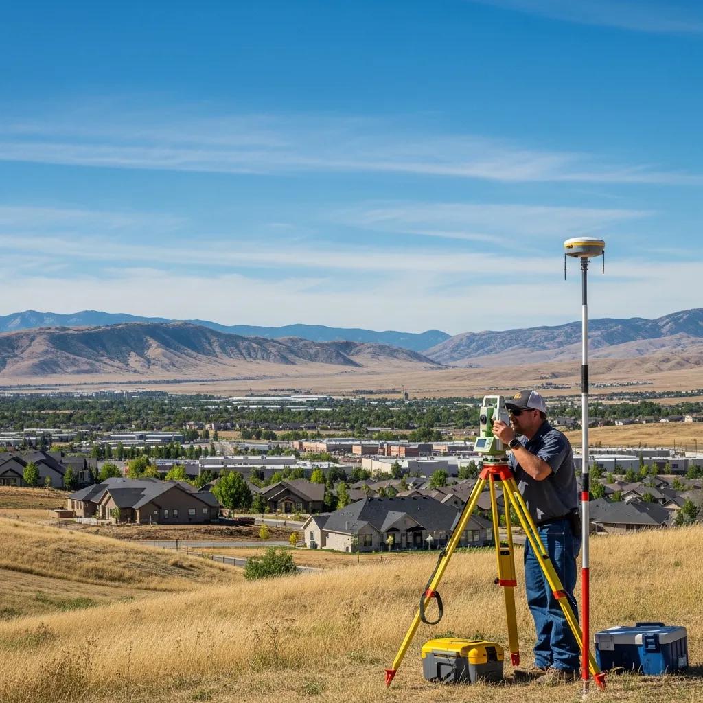 Land surveyor using a total station in Spring City UT landscape