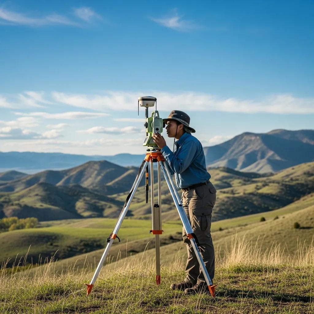 Professional land surveyor measuring property boundaries in Levan, Utah