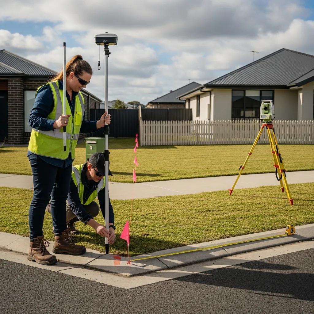 Surveyor marking property lines during a boundary survey
