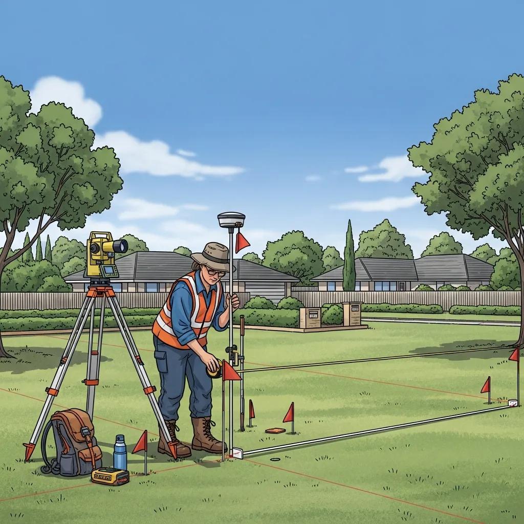Surveyor marking property corners to establish boundary lines