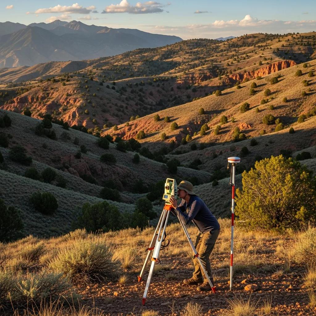 Surveyor working on uneven terrain in Mount Pleasant, Utah