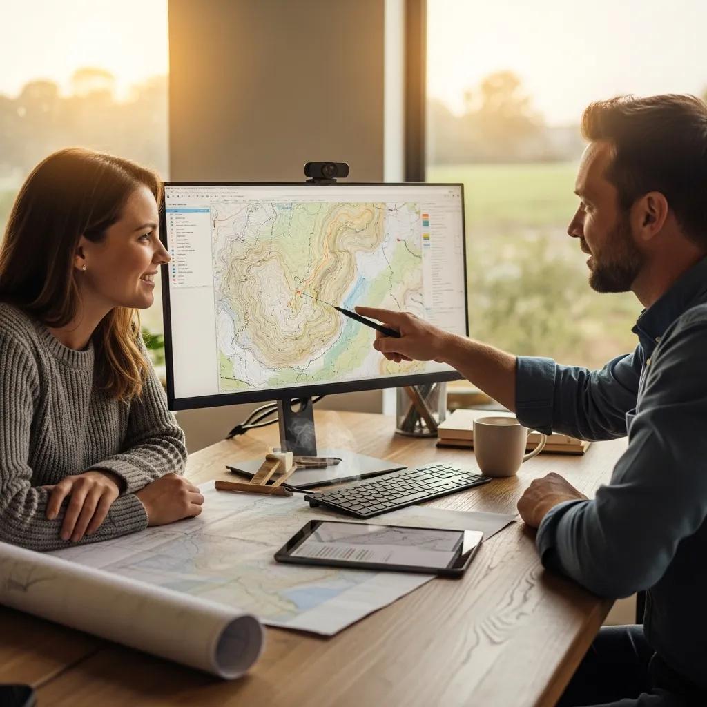 Client and surveyor reviewing topographic survey deliverables on-site