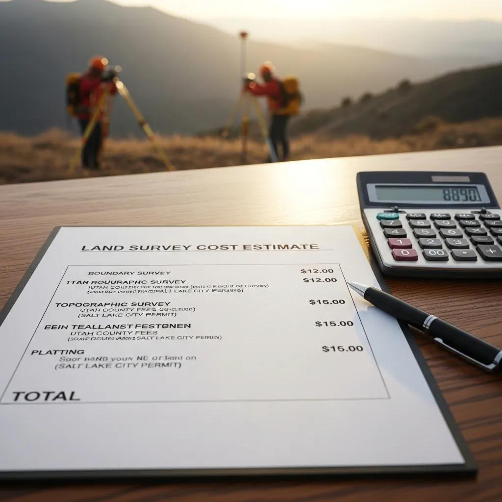 Survey estimate and calculator close-up — visualizing land survey cost estimates