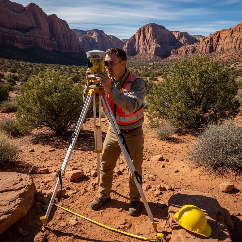 Surveyor using GPS equipment to measure property boundaries in Utah