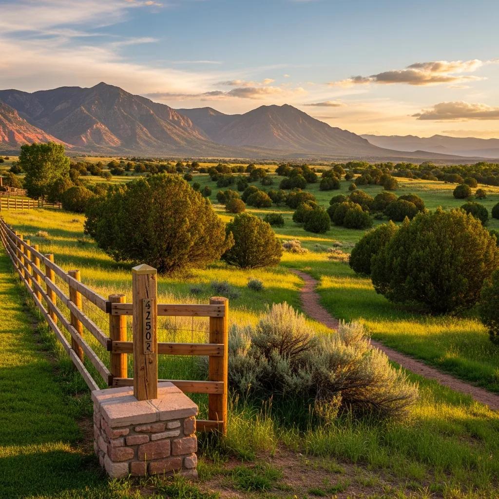 Utah property landscape with boundary markers and mountains