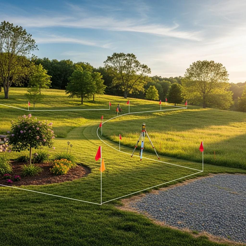 Visual representation of property lines and lot line adjustments in a serene landscape