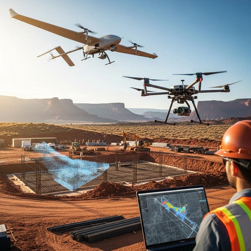 Different UAV technologies used in Utah surveying, including fixed-wing and quadcopter drones