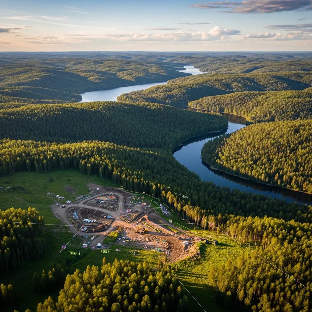 Aerial view of varied topography, illustrating the importance of topographic surveys
