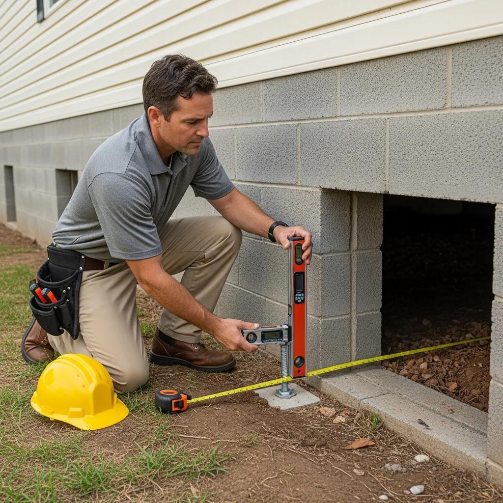 Inspector evaluating foundation requirements for FHA compliance